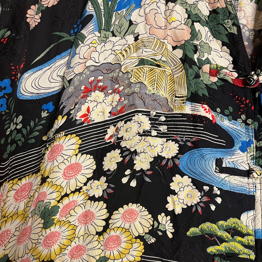 Citron Santa Monica Silk Oriental Japanese button up top 100%silk size 1X - Picture 6 of 6